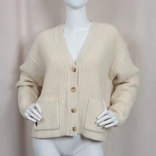 POLO RALPH LAUREN Rib knit Wool Cashmere V-Neick  Cardigan In Biege