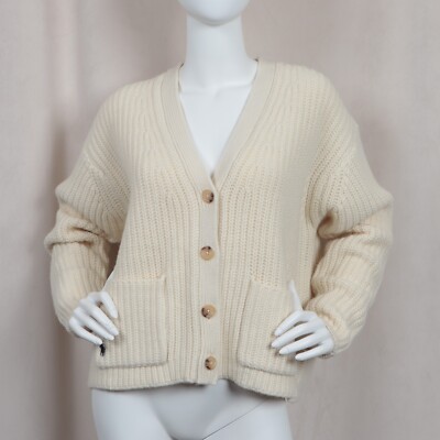 POLO RALPH LAUREN Rib knit Wool Cashmere V-Neick Cardigan In Biege