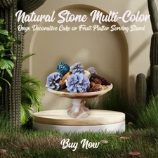 Natural Stone Multi-Color Onyx Decorative Cake or Fruit Platter Serving Stand -