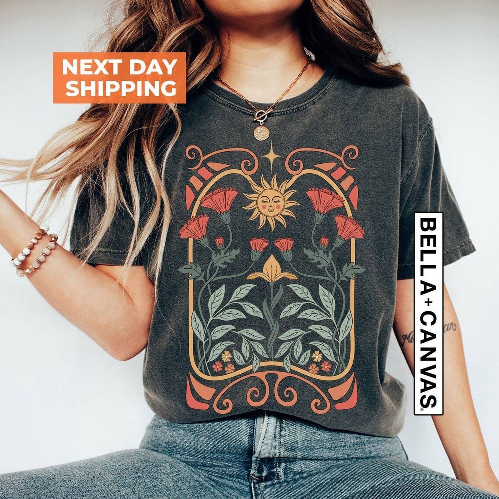 Boho Wildflowers Tshirt, Boho Floral Tshirt Art Nouveau, Boho Flowers Shirt