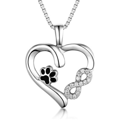 Christmas Gift S925 Sterling Silver Infinite Love Pet Paw Print Necklace