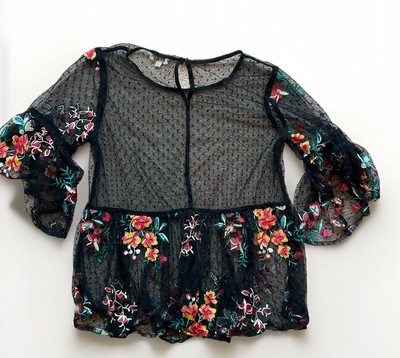 black sheer ruffle blouse