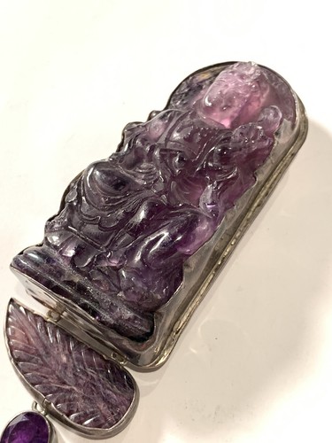Amy Kahn Russell AKR Carved Amethyst Buddha Sterling Silver Brooch Pendant - Picture 4 of 10