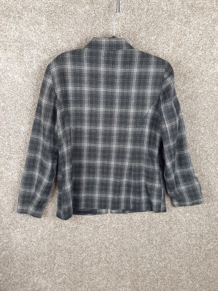Vtg Maggie Lawrence Plaid Jacket Full Zip Womens L Black White Collard Casual - Image 2 of 4