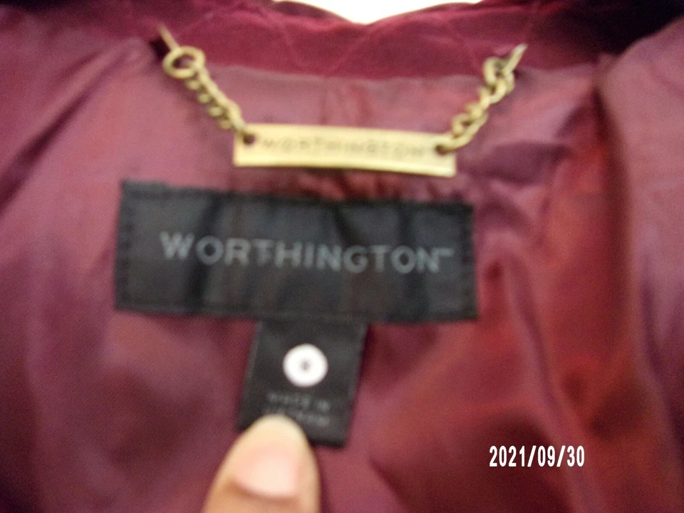 Worthington 雨衣夹克女式小号勃艮第腰带领 — 第 3/4 张图片