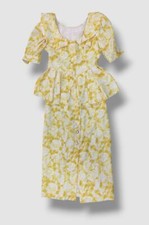 $2350 Alessandra Rich Women Yellow Floral Silk-Jacquard Peplum Midi Dress Sz 42