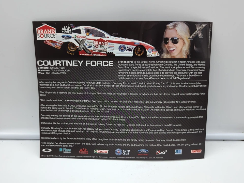 COURTNEY FORCE Autographed 8x10 Photo Card NHRA - Image 4 of 4