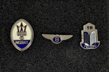Vintage Enamel LAPEL PIN Tie Tack LOT Luxury Motor Cars MASERATI BENTLEY TRIUMPH