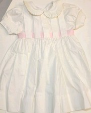 Vintage 80s Baby Girl 12M white Ruffled Baby Dress pleated ribbon classic USA