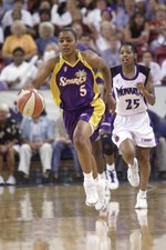 Ukari Figgs Los Angeles Sparks drives the ball upcourt against the- Old Photo
