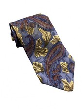 Liberty of London Men’s 100% Silk Necktie Blue Gold Burgundy Paisley Made in USA