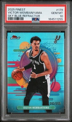 2025 TOPPS FINEST SKY BLUE REFRACTOR #179 VICTOR WEMBANYAMA /250 Gem Mint PSA 10