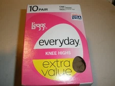 NEW NOS Leggs everyday Knee Highs NUDE Sheer Toe One Size 10 Pair Box