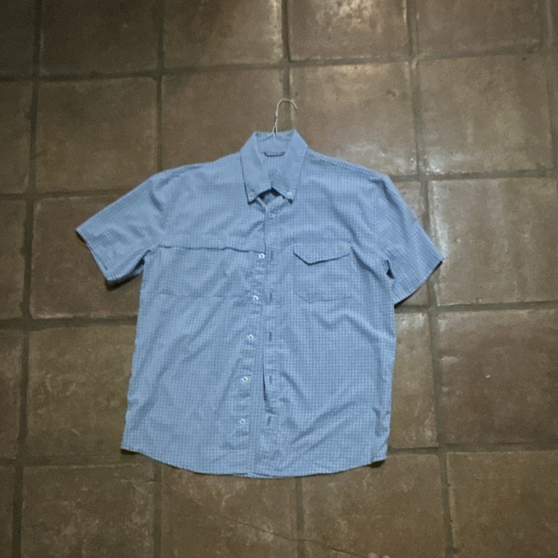 Huk Men’s Blue Check Short Sleeve Button-Up Shirt w/ Pockets XL 44" Chest