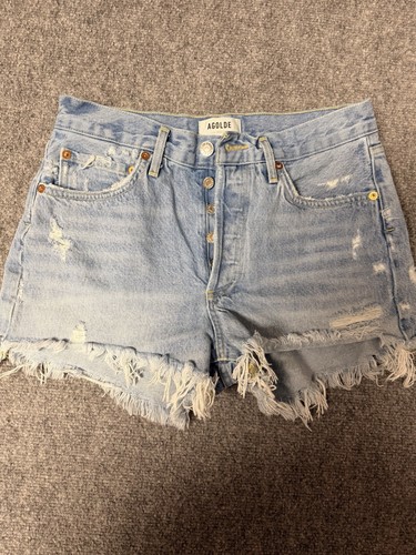 AGOLDE Parker High Rise Light Wash Denim Cut Off Shorts 26 100% Cotton A026-811