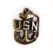 1978 USN Navy Baron Buckle Solid Brass Belt Buckle Vintage Anchor