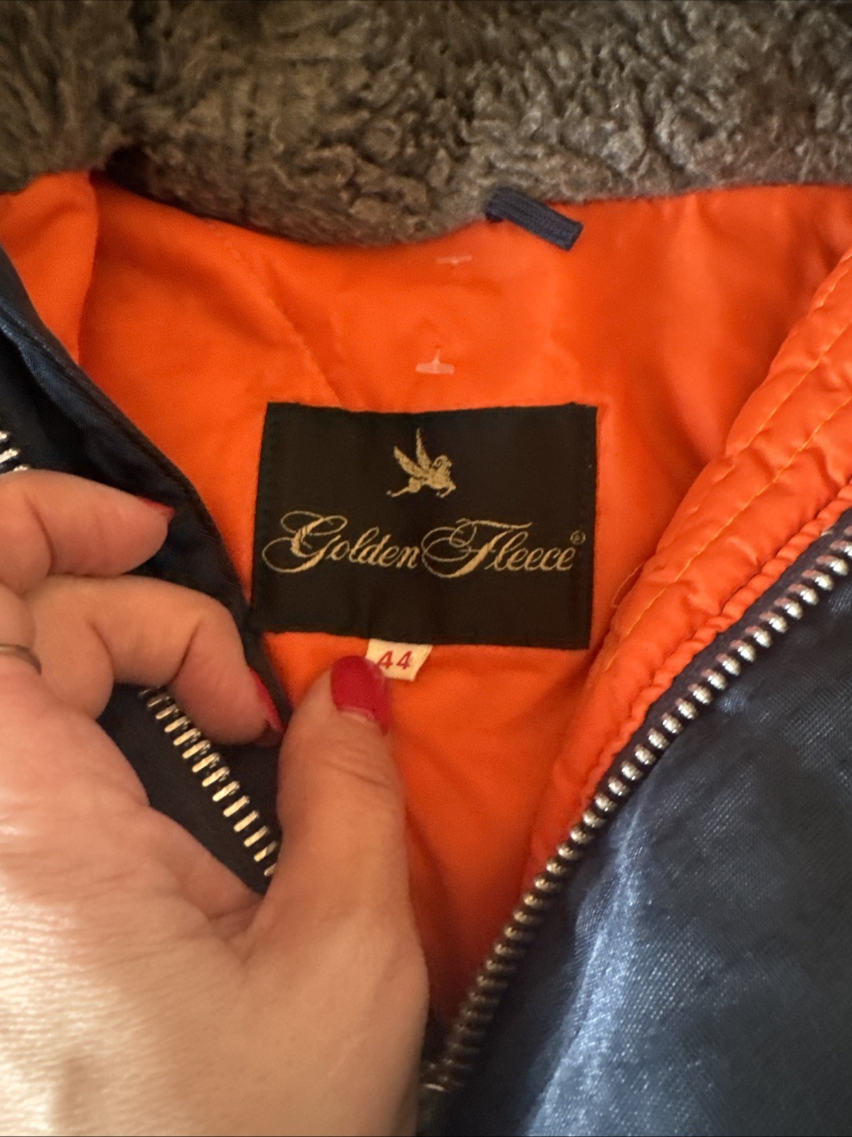 Vintage Golden Fleece Parka Work Coat 44 Quilt Lined Navy Fur Trim On Hood thumbnail 2