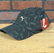 PUMA Black Gold Logo Print Adjustable Baseball Cap NWT