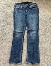 Silver Jeans Co. Women  s Blue Slim Bootcut Mid Rise Jeans Button Zip Medium Wash