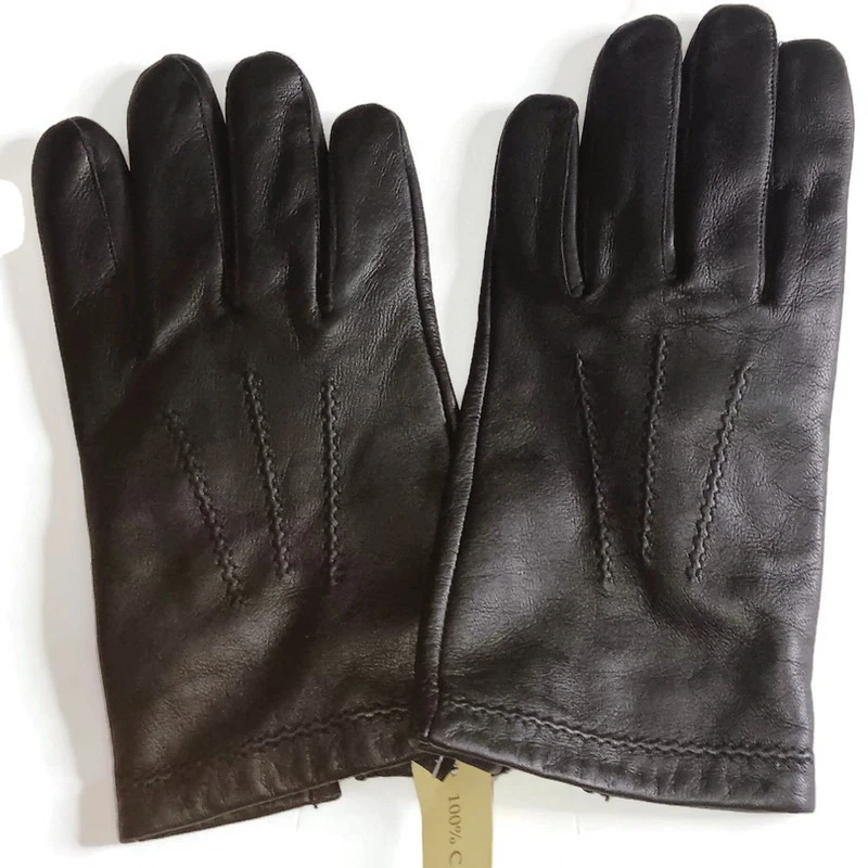 Men's 100% Cashmere Lined Genuine Leather Gloves,Black, Medium