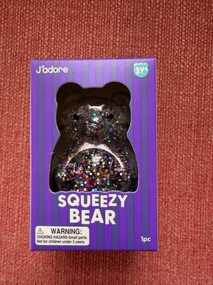 New J'adore Squeezy Bear Squishy Glitter Sensory Squeeze Squish Toy Purple 3+