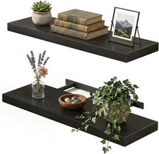 Black Floating Shelves for Wall, 22" Long Wall Mounted Rustic Wood Shelves for L