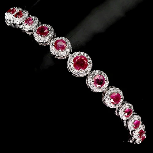 Pulsera de plata de ley 925 rubí redondo 5 mm piedras preciosas joyería 8 pulgadas - Imagen 2 de 13