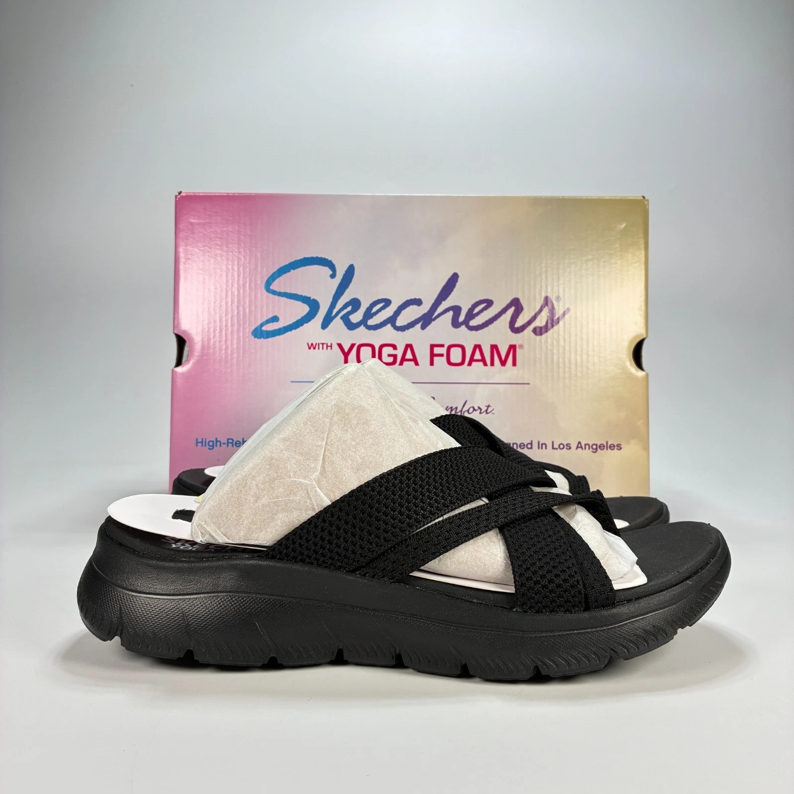 Skechers Summits Fantasy Walk Black Sporty Strappy Slide Sandals Women’s Size 11