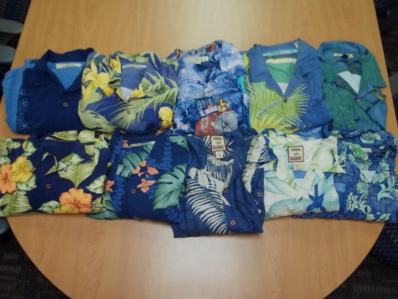 LOT 10-FLAWLESS TOMMY BAHAMA MENS 100% SILK VACATION PARTY BEACH CASINO SHIRTS L