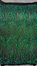 Miranda Iridescent GREEN BLUE Mermaid Vines and Leaves Sequins on BLACK Mesh La