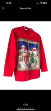 Vintage 80's Sweater Loft red fleece Christmas theme Top Xmas Scenes Embel