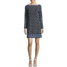 Michael Michael Kors Navy Blue Paisley Print Boat Neck Shift Dress Large L