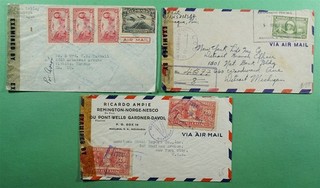 DR WHO 1943 NICARAGUA 3 AIRMAIL TO USA WWII CENSORED M85395