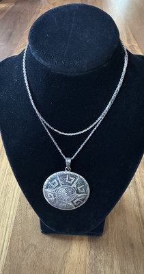Vintage Taxco Mexiko Sterlingsilber 925 Azteken Sonne Stein Anhänger 2,75  mit 27  Kette