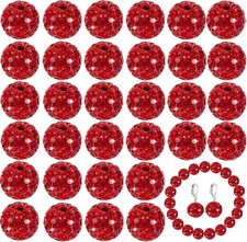 Rhinestone Beads for Jewelry Making,10mm 100pcs Clay Disco Ball 10mm, Red