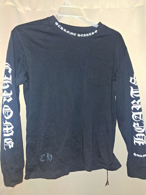 Chrome Hearts Men's Black Long Sleeve Crew Neck Logo Graphic Tee w/ Pocket M