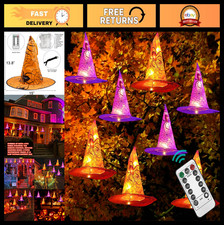 8 Pcs Waterproof Witch Hat String Lights with Remote - Halloween Outdoor Decor