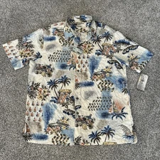New Batik Bay Short Sleeve Hawaiian Shirt Mens Large Tan Rayon Car Beach Boat