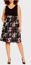 CITY CHIC Dress Sz 22 Black Floral Check Print Sleeveless Summer