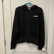 PINK Victoria  s Secret Women  s Hoodie Sweatshirt Size Large Black Long Sleeve