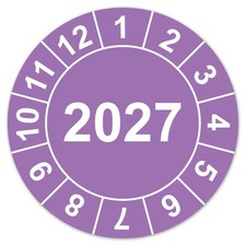 Jahrespr&uuml;fplaketten 2027 lila Pr&uuml;faufkleber Folie Etiketten selbstklebend LTC015