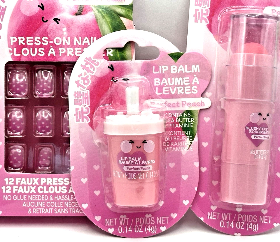 Perfect Peach Boba Lip Balm, Blush Stick & Press On Nails 3 pcs TikTok Viral NIB - Image 4 of 4