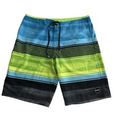 O  Neill Hyperfreak Boardshorts Mens 34 Striped 20  Trunks Stretch Neon Green