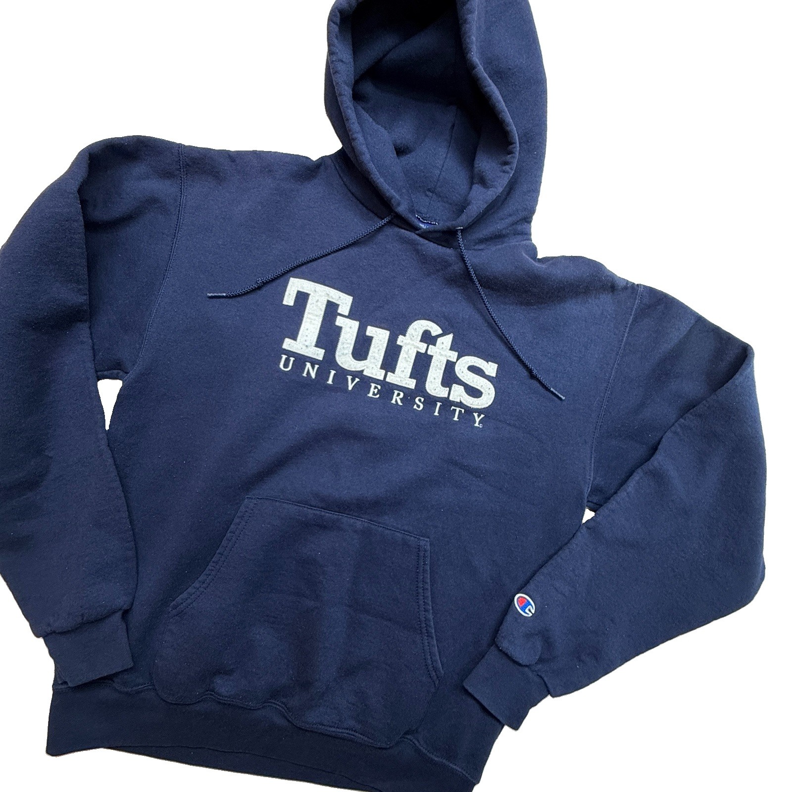 Vintage Champion Tufts University Hoodie Sweatshirt Mens Medium Navy Blue