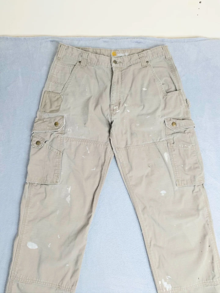 Carhartt Cargo Trousers Mens W32 L28 Beige B342 Double Knee Ripstop Workwear, photo 4 of 5