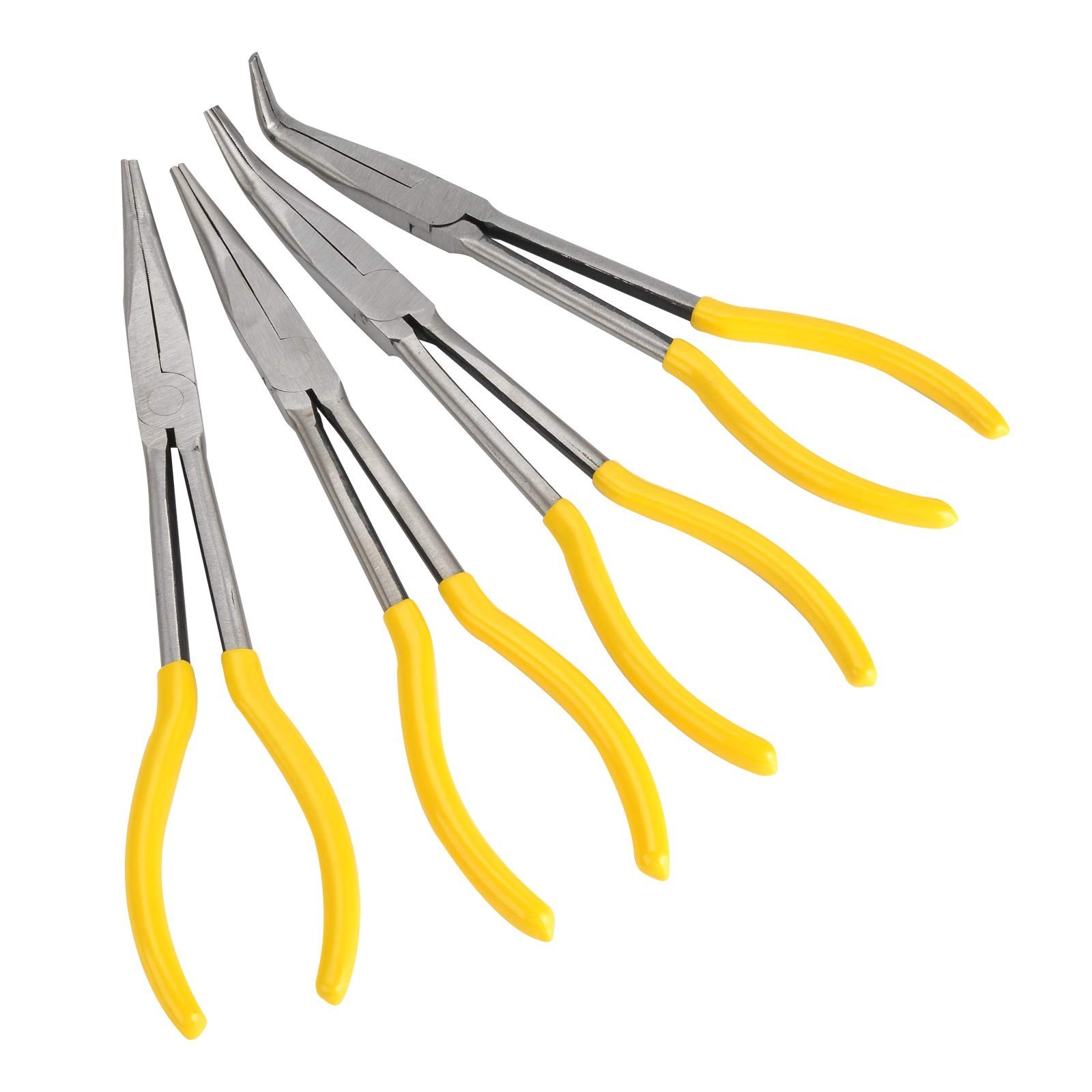 11"" Extra Long Nose Pliers Straight 45 & 90 Degrees Bent Tip Hand Tool Set 4PCS