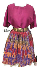 Vintage 50s summer skirt set cotton/ raw silk elastic waist handmade