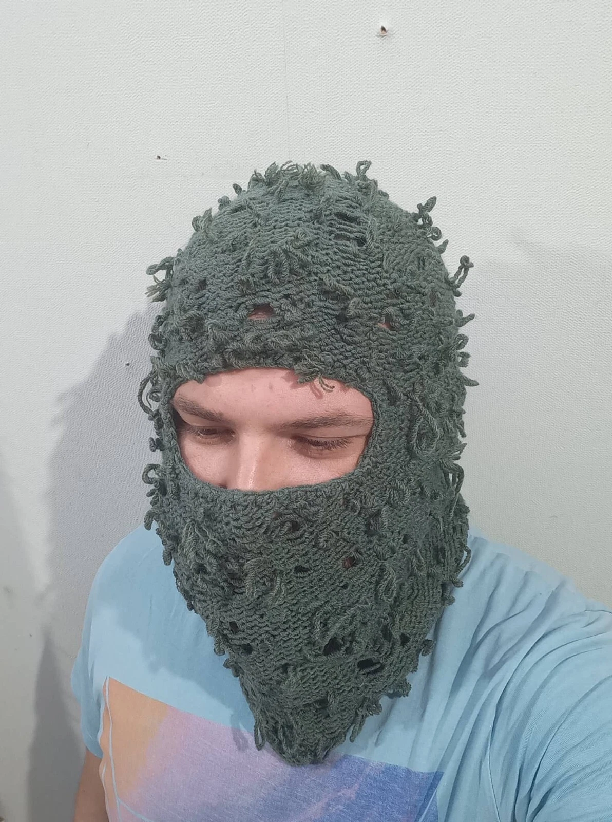 green distressed balaclava ski mask full fuzzy face shield hat breathable helmet