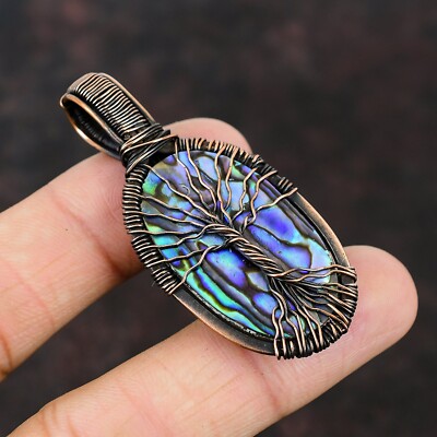 Abalone Shell Copper Gift For Love Wire Wrapped Tree Of Life Pendant 2.36''
