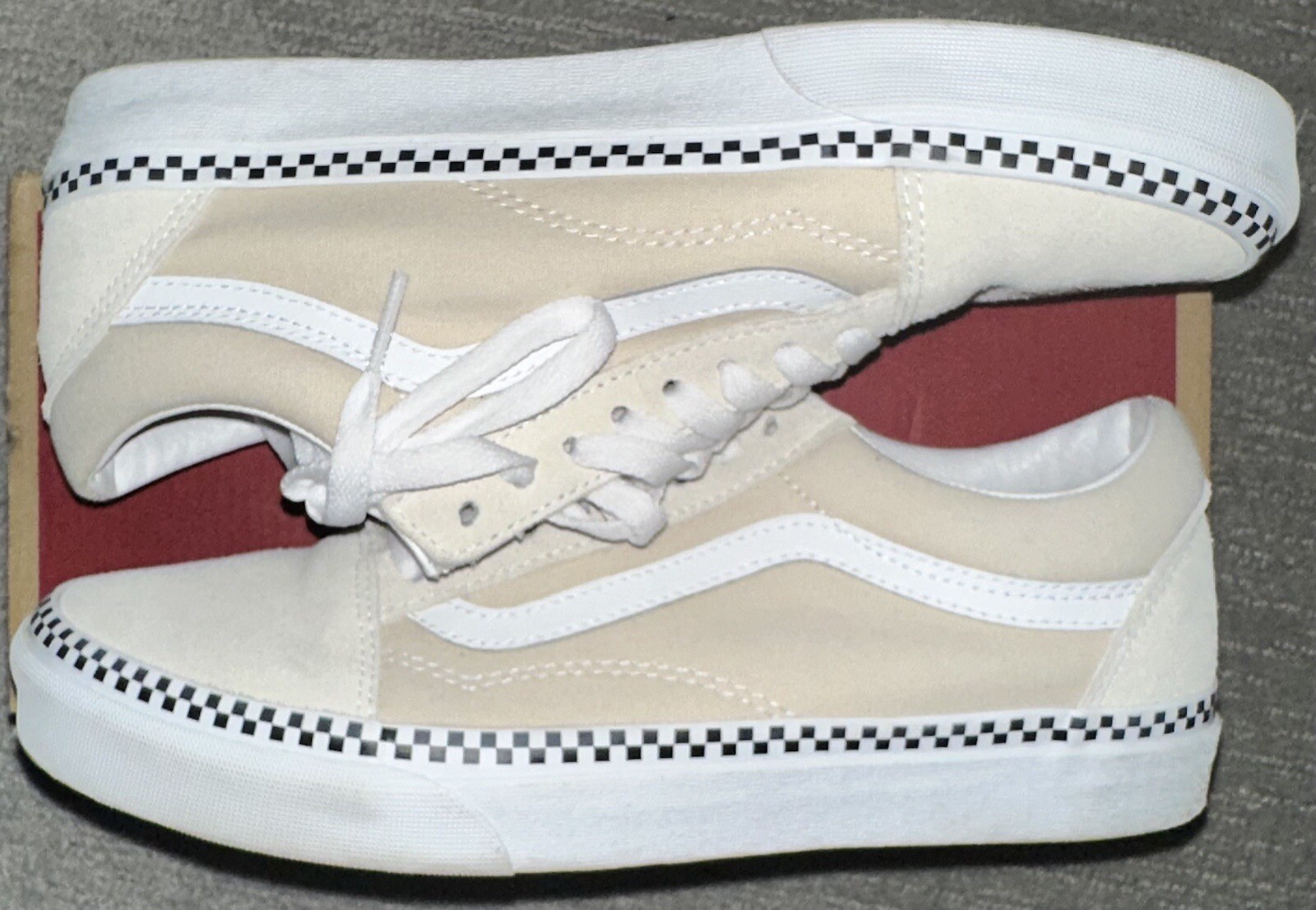 Vans Old Skool Checkerboard Sneakers in Off White Black Size 9 Unisex-image